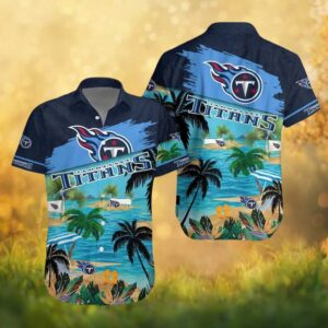 Tennessee Titans Navy Tropical Beach Stripe NFL Hawaiian Shirt