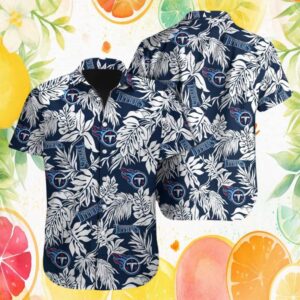 Tennessee Titans Navy and White Tropical Monstera Leaf Pattern Hawaiian Shirt Tennessee Titans Navy and White Tropical Monstera Leaf Pattern Hawaiian Shirt
