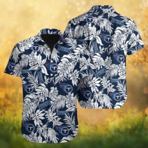 Tennessee Titans Navy and White Tropical Monstera Leaf Pattern Hawaiian Shirt