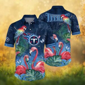 Tennessee Titans Tropical Jungle Parrot and Flamingo Floral Hawaiian Shirt