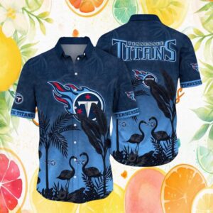 Tennessee Titans Tropical Night Palm Trees and Flamingos Hawaiian Shirt Tennessee Titans Tropical Night Palm Trees and Flamingos Hawaiian Shirt