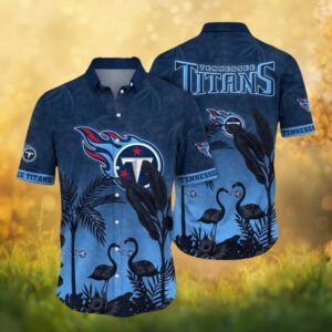 Tennessee Titans Tropical Night Palm Trees and Flamingos Hawaiian Shirt