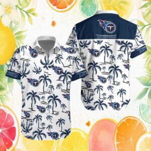 Tennessee Titans Tropical Palm Tree White & Navy Hawaiian Shirt Tennessee Titans Tropical Palm Tree White & Navy Hawaiian Shirt