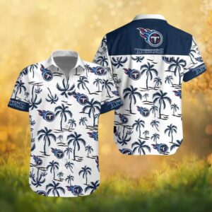 Tennessee Titans Tropical Palm Tree White & Navy Hawaiian Shirt