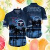 Tennessee Titans Vintage Logo & Monstera Leaf Hawaiian Shirt Tennessee Titans Vintage Logo & Monstera Leaf Hawaiian Shirt