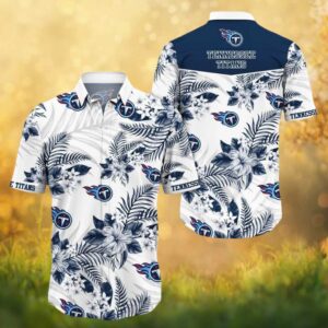 Tennessee Titans White & Navy Hibiscus Floral NFL Hawaiian Shirt