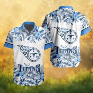 Tennessee Titans White and Sky Blue Hibiscus Floral Tropical Hawaiian Shirt