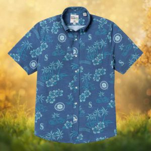 Reyn Spooner Seattle Mariners MLB Teal Hibiscus Compass Logo Hawaiian Shirt