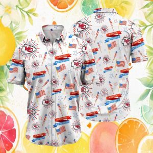 Kansas City Chiefs 4th Of July Fireworks White Hawaiian Shirt Kansas City Chiefs 4th Of July Fireworks White Hawaiian Shirt