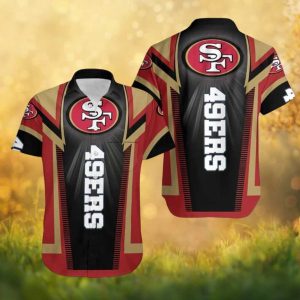 San Francisco 49ers Sporty Striped Graphic Button Down Hawaiian Shirt