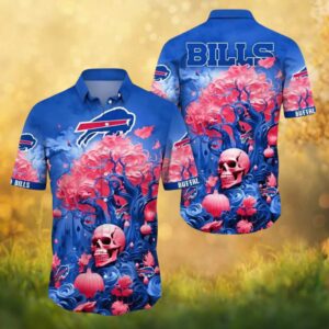 Buffalo Bills Halloween Nightmare Skull & Pumpkin Floral Hawaiian Shirt