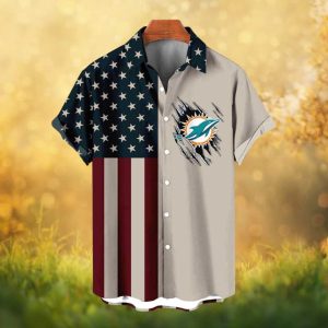 Miami Dolphins American Flag Patriotic Ripped Design Hawaiian Shirt