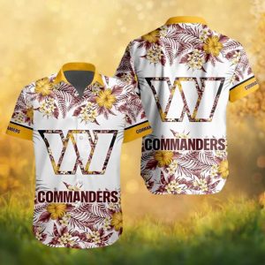 Washington Commanders White Tropical Hibiscus Floral Hawaiian Shirt