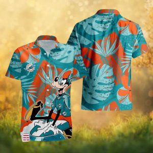 Miami Dolphins Goofy Surfing Tropical Floral Hawaiian Shirt