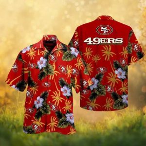 San Francisco 49ers Classic Palm Tree & Hibiscus Red Hawaiian Shirt
