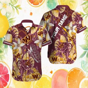 Washington Commanders Custom Name Pineapple Floral Maroon Hawaiian Shirt Washington Commanders Custom Name Pineapple Floral Maroon Hawaiian Shirt