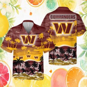 Washington Commanders Scenic Tropical Sunset Hawaiian Shirt NFL Beach Party Fan Gear Washington Commanders Scenic Tropical Sunset Hawaiian Shirt NFL Beach Party Fan Gear