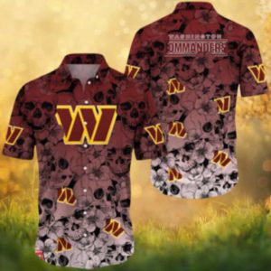 Washington Commanders Skull & Floral Hawaiian Shirt Burgundy