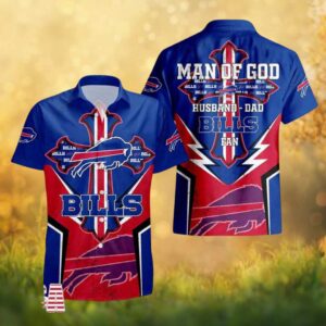 Buffalo Bills Man of God Husband Dad Cross Hawaiian Shirt