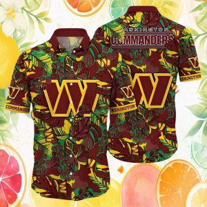 Washington Commanders Floral Monstera Leaf Pattern Hawaiian Shirt Button Up Washington Commanders Floral Monstera Leaf Pattern Hawaiian Shirt Button Up