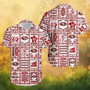 San Francisco 49ers Red Leaf & Logo Mosaic Pattern Hawaiian Shirt