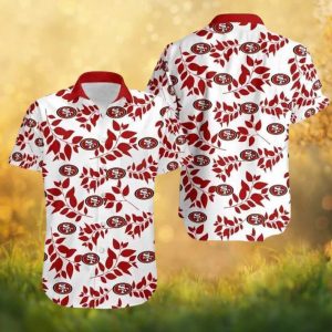 San Francisco 49ers Red Leaf Vine Pattern White Summer Button Down Hawaiian Shirt