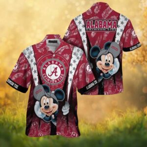 Alabama Crimson Tide Mickey Mouse Tropical Allover Print Hawaiian Shirt