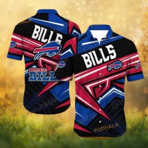 Buffalo Bills Geometric Abstract Speed Graphic Sports Button Up Hawaiian Shirt