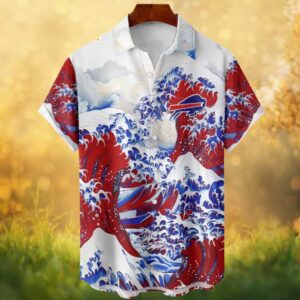 Buffalo Bills Red & Blue Great Wave Hawaiian Shirt NFL Beach Apparel