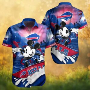 Buffalo Bills Mickey Mouse Surfing Scenic Sunset NFL Hawaiian Shirt