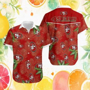 San Francisco 49ers Festive Pine & Tropical Hibiscus Hawaiian Shirt San Francisco 49ers Festive Pine & Tropical Hibiscus Hawaiian Shirt