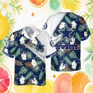 Dallas Cowboys NFL Tropical Monstera Leaf Polka Dot Grey Hawaiian Shirt Dallas Cowboys NFL Tropical Monstera Leaf Polka Dot Grey Hawaiian Shirt