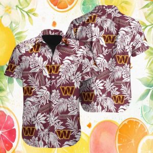 Washington Commanders Burgundy & Gold Floral Leaf NFL Hawaiian Shirt Washington Commanders Burgundy & Gold Floral Leaf NFL Hawaiian Shirt