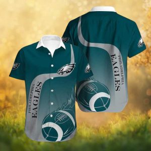 Philadelphia Eagles Wave Stripe Graphic Short Sleeve Button Up Hawaiian Shirt