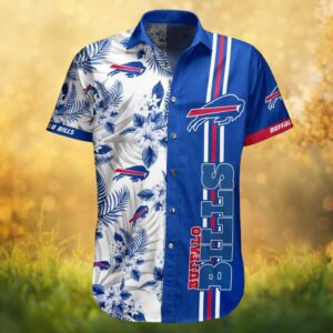 Buffalo Bills Split Design White Floral & Solid Blue Team Logo Hawaiian Shirt