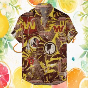 Washington Commanders Yellow & Burgundy Tribal NFL Hawaiian Shirt Washington Commanders Yellow & Burgundy Tribal NFL Hawaiian Shirt