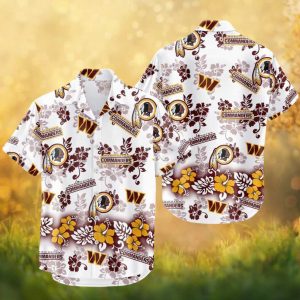 Washington Commanders Tropical Hibiscus Floral Burgundy Gold Hawaiian Shirt