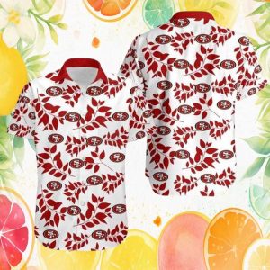 San Francisco 49ers Red Leaf Vine Pattern White Summer Button Down Hawaiian Shirt San Francisco 49ers Red Leaf Vine Pattern White Summer Button Down Hawaiian Shirt