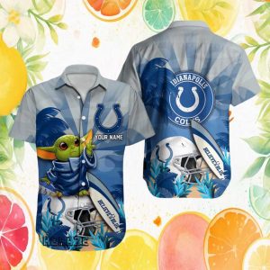 Indianapolis Colts Believe In Blue Custom Name Grogu Baby Yoda Hawaiian Shirt Indianapolis Colts Believe In Blue Custom Name Grogu Baby Yoda Hawaiian Shirt