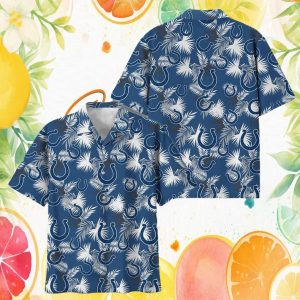 Indianapolis Colts Tropical Palm Leaf Pattern Blue Hawaiian Shirt Indianapolis Colts Tropical Palm Leaf Pattern Blue Hawaiian Shirt