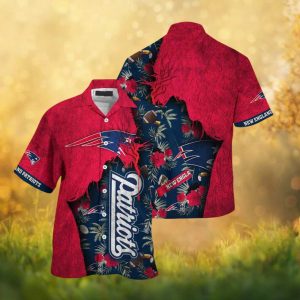 New England Patriots Ripped Stone Tropical Floral NFL Hawaiian Shirt