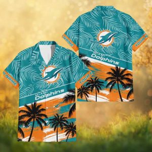 Miami Dolphins Personalized Sunset Palm Trees Graphic NFL Hawaiian Shirt