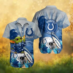 Indianapolis Colts Believe In Blue Custom Name Grogu Baby Yoda Hawaiian Shirt