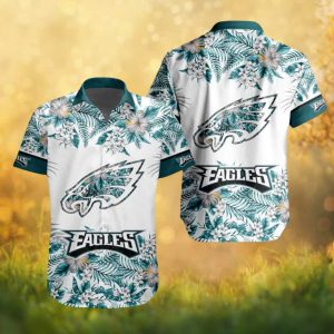 Philadelphia Eagles White Hibiscus Floral Hawaiian Shirt