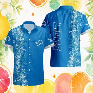 Detroit Lions Marine Life Ocean Blue Coastal NFL Hawaiian Shirt Detroit Lions Marine Life Ocean Blue Coastal NFL Hawaiian Shirt