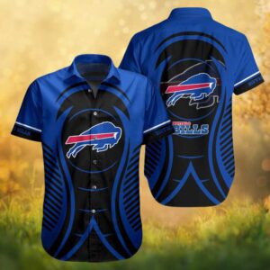 Buffalo Bills Tribal Wave Athletic Print Button Down Hawaiian Shirt