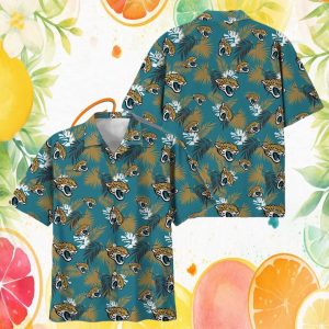 Jacksonville Jaguars Tropical Teal Palm Leaf Pattern Hawaiian Shirt Jacksonville Jaguars Tropical Teal Palm Leaf Pattern Hawaiian Shirt