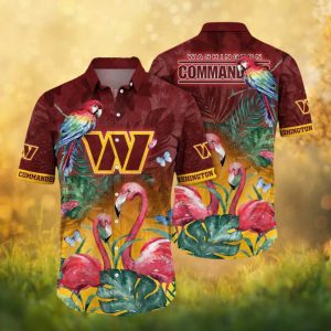 Washington Commanders Tropical Parrot and Flamingo Hawaiian Shirt
