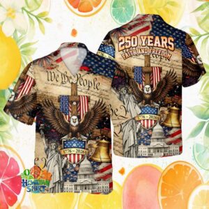 250 Years Faith and Freedom Patriotic Eagle Cross Hawaiian Shirt