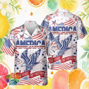 250 Years of Freedom 1776 2026 Fireworks Eagle Patriotic Button Down Hawaiian Shirt